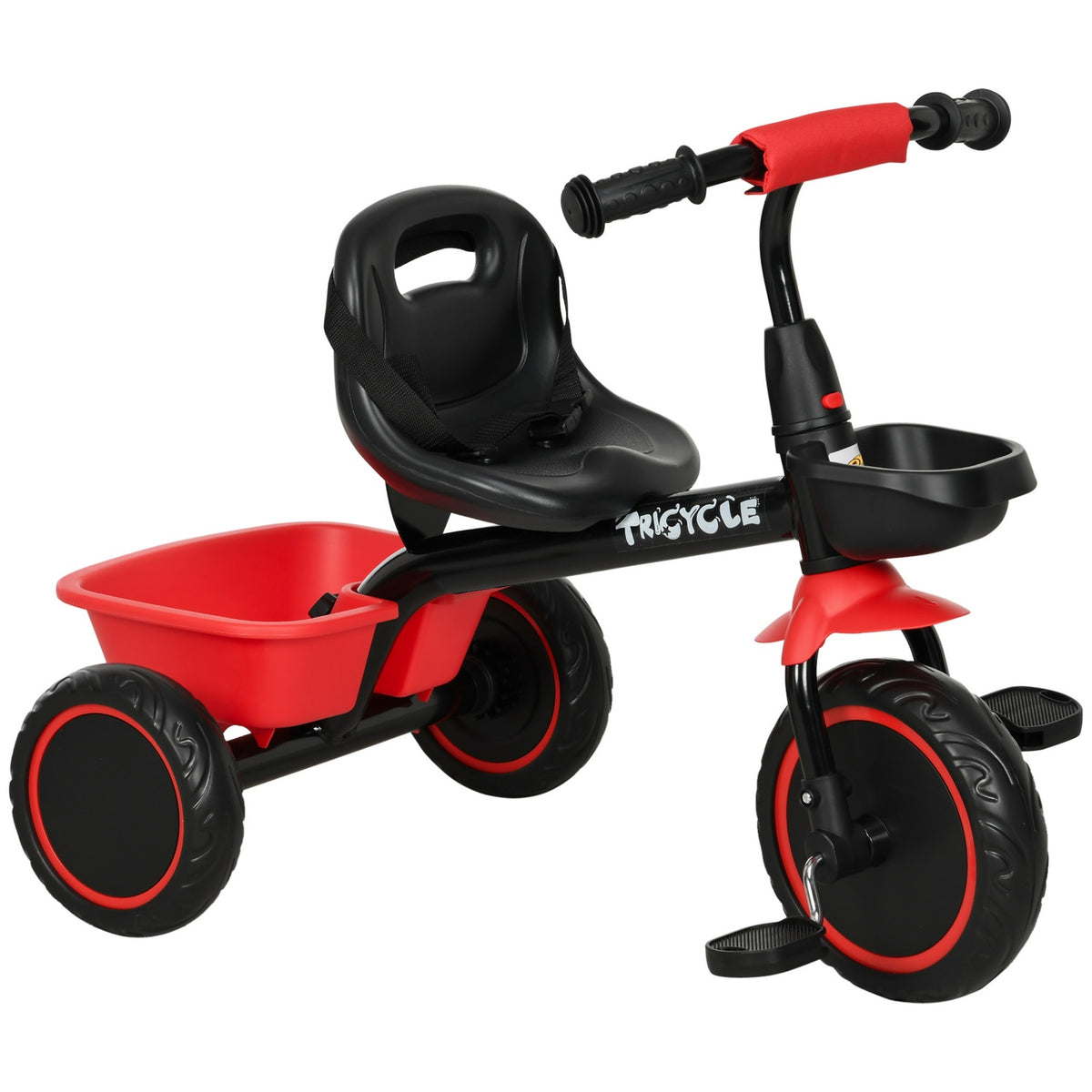 Tricycle, children's tricycle, children's bike with lap belt, pedals, bicycle basket, children's bike with height-adjustable seat, for 2-5 years