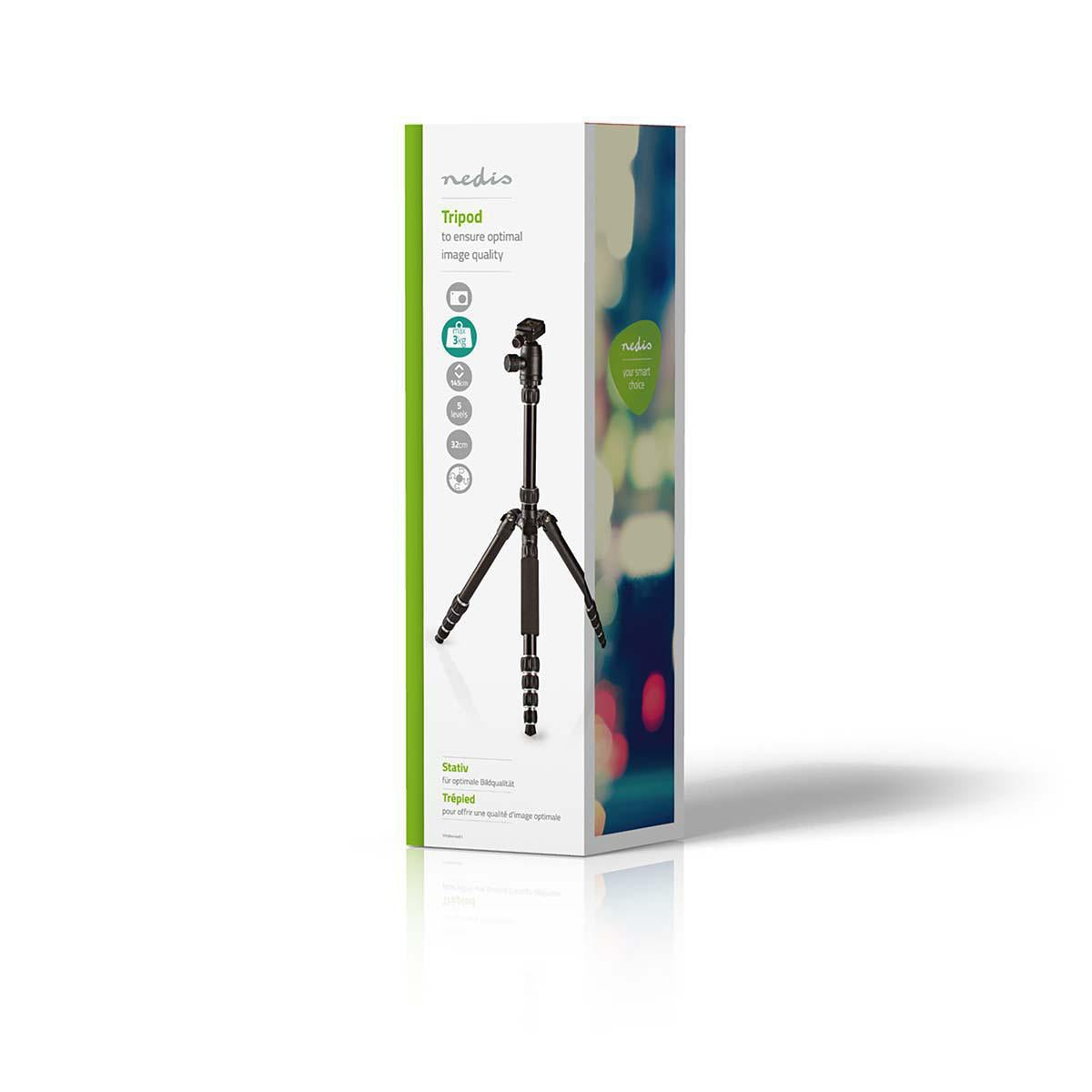 Tripod | Maximum load capacity: 3.0 kg | Minimum working height: 17.5 cm | Maximum working height: 145.0 cm | 3 Segments | Ball Head | Travel bag included | Reversible center column | ABS / Aluminium | Black