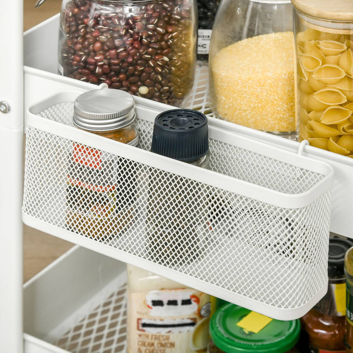 Trolley With Drawers 3-Tier Kitchen Shelf On Wheels For Kitchen Office, Steel, White, 51.5X32X75.6Cm