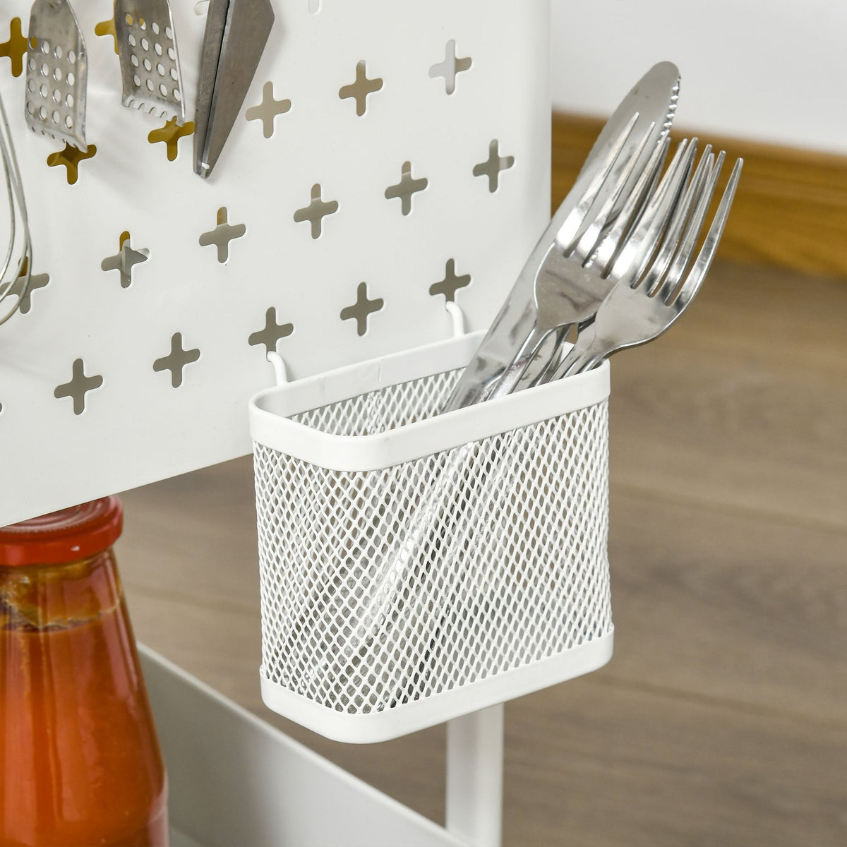 Trolley With Drawers 3-Tier Kitchen Shelf On Wheels For Kitchen Office, Steel, White, 51.5X32X75.6Cm