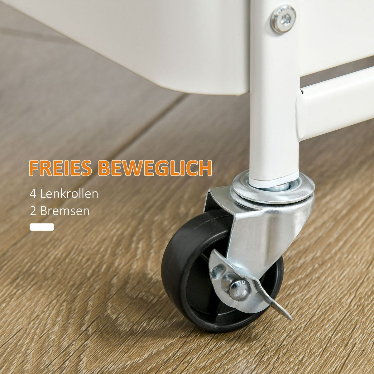 Trolley With Drawers 3-Tier Kitchen Shelf On Wheels For Kitchen Office, Steel, White, 51.5X32X75.6Cm