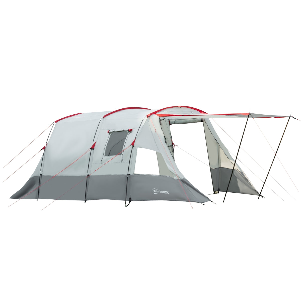 Tunnel Tent 8-Person Camping Tent With Sleeping Cabin, Living Room, Carry Bag, 2000Mm Water Column, Grey