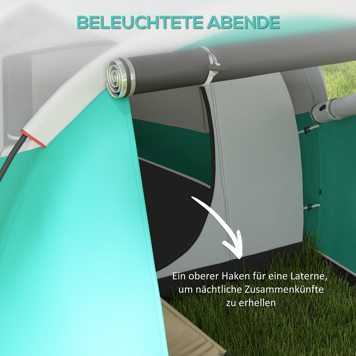 Tunnel Tent Camping Tent 5 Person Family Tent 2 Rooms Carry Bag 3000Mm Group Tent Garden Green
