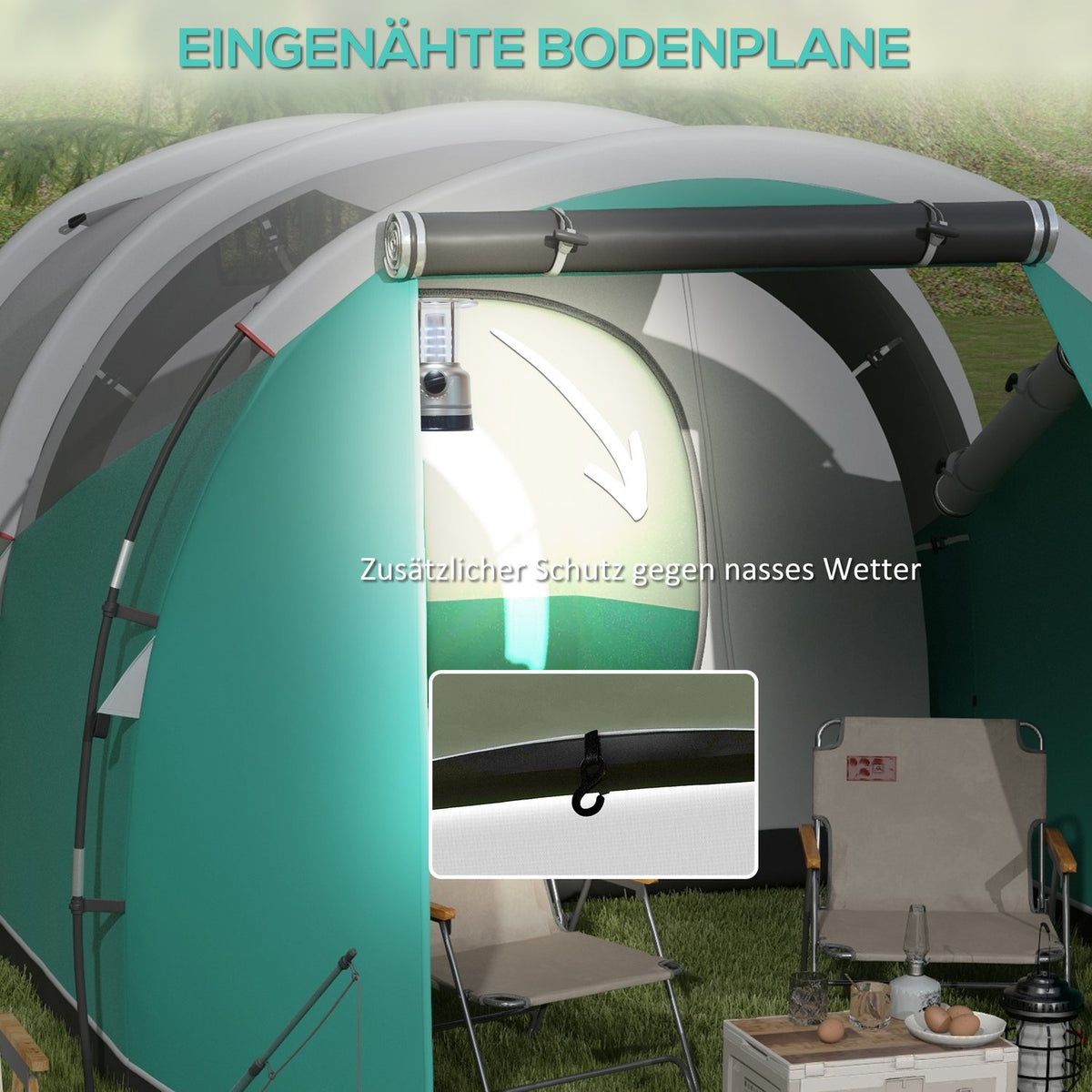 Tunnel Tent Camping Tent 5 Person Family Tent 2 Rooms Carry Bag 3000Mm Group Tent Garden Green