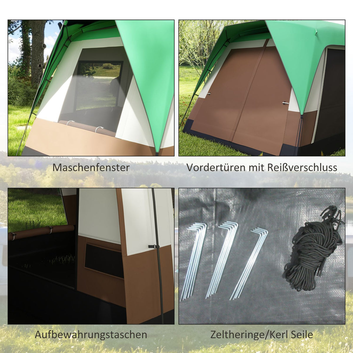 Tunnel Tent Camping Tent 8 Person Light Hook Mesh Window Family Tent Carry Bag 3000Mm Group Tent Garden Camping Green