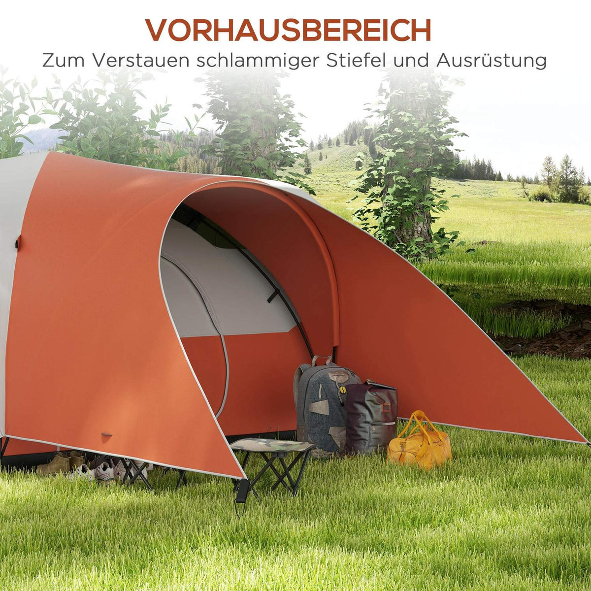 Tunnel Tent, Camping Tent, Water-Repellent Family Tent For 6 People, Festival Tent With Window, Carry Bag, For Garden, Patio, Orange