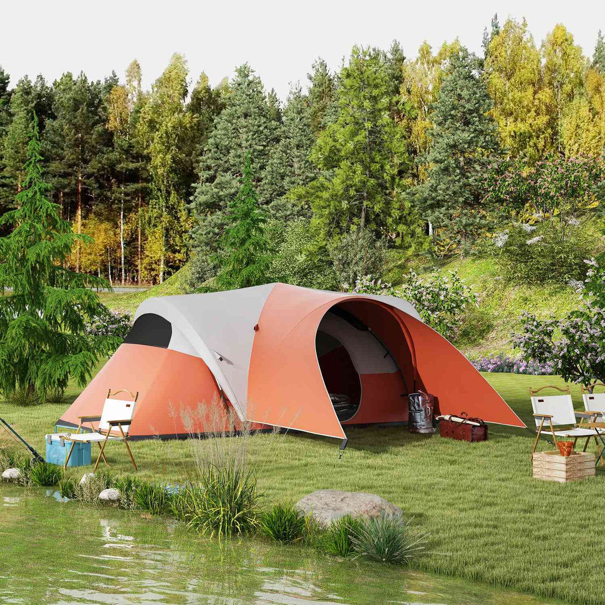Tunnel Tent, Camping Tent, Water-Repellent Family Tent For 6 People, Festival Tent With Window, Carry Bag, For Garden, Patio, Orange