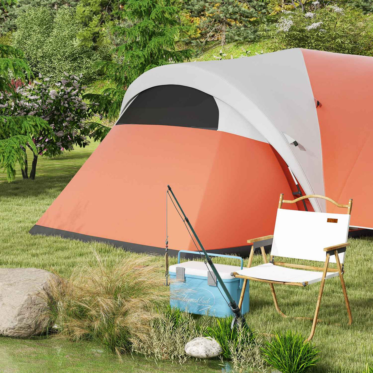 Tunnel Tent, Camping Tent, Water-Repellent Family Tent For 6 People, Festival Tent With Window, Carry Bag, For Garden, Patio, Orange