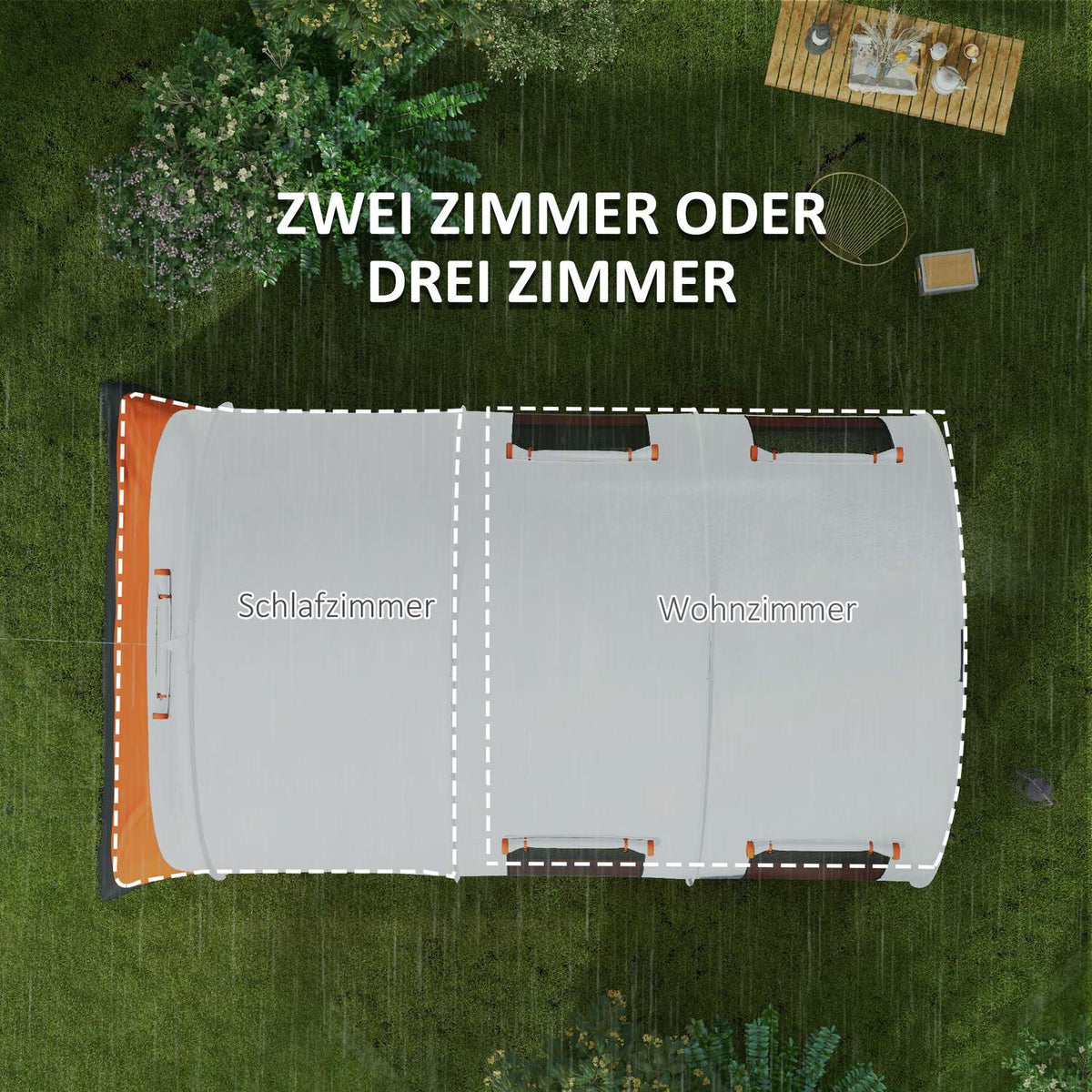 Tunnel tent, camping tent for 6 people, with 2 rooms, light hook, group tent with carry bag, 3000mm water-repellent family tent, for garden, campsite, cream white |
