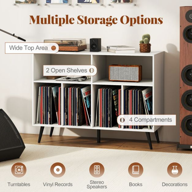 Turntable Stand, 3-Tier Vinyl Storage Shelves, White