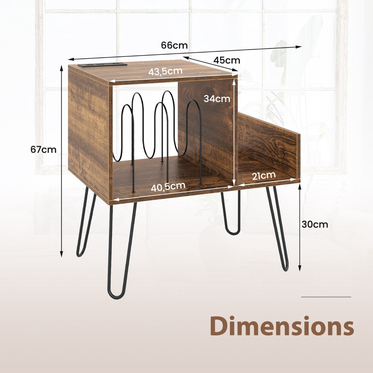 Turntable Stand With AC Outlets, USB, Holds 145 Records