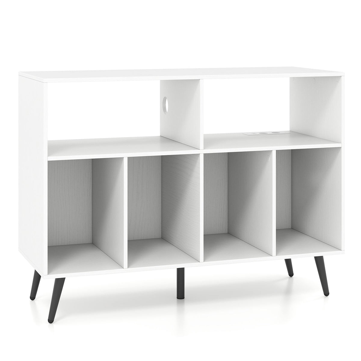 Turntable Stand with Charging Station, Vinyl Storage, White
