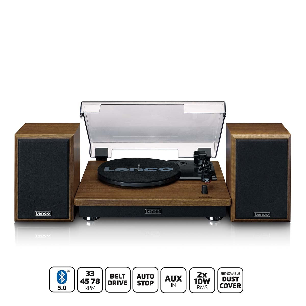 Turntable with Bluetooth reception and two wooden speakers
