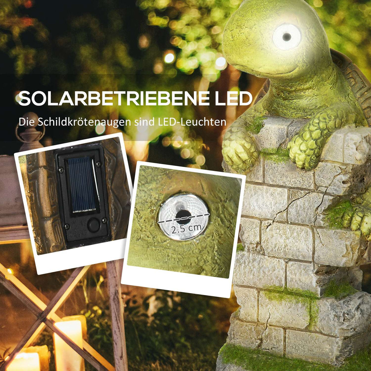 Turtle Sculpture With Led Solar Light Garden Ornament, 14.5" Outdoor Ornament For Lawn, Garden, Yard