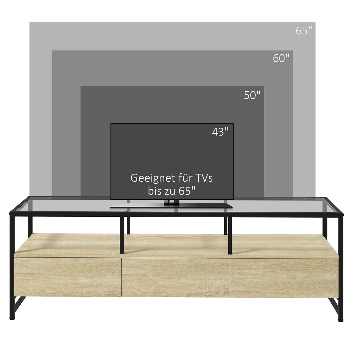 Tv Cabinet Tv Cabinet With 3 Cabinets & Open Compartment, Tv Board For Devices Up To 65", Oak
