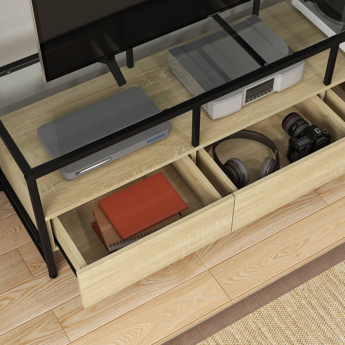 Tv Cabinet Tv Cabinet With 3 Cabinets & Open Compartment, Tv Board For Devices Up To 65", Oak