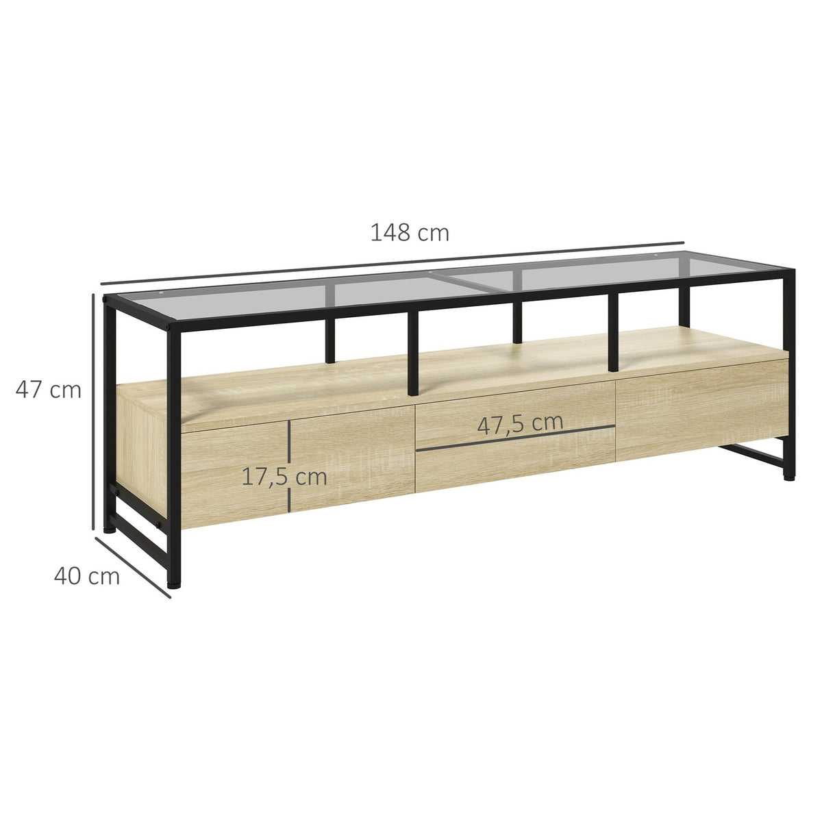 Tv Cabinet Tv Cabinet With 3 Cabinets & Open Compartment, Tv Board For Devices Up To 65", Oak