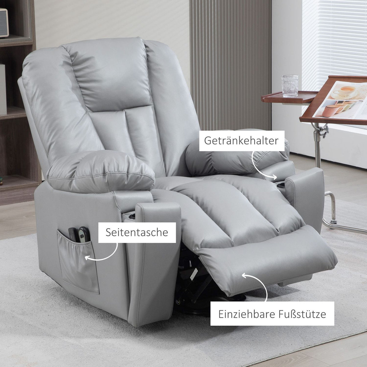 Tv Chair Stand-Up Aid Electric Relaxation Chair Reclining Function 4 Massage Modes Massage Chair Pocket Spring Core Remote Control
