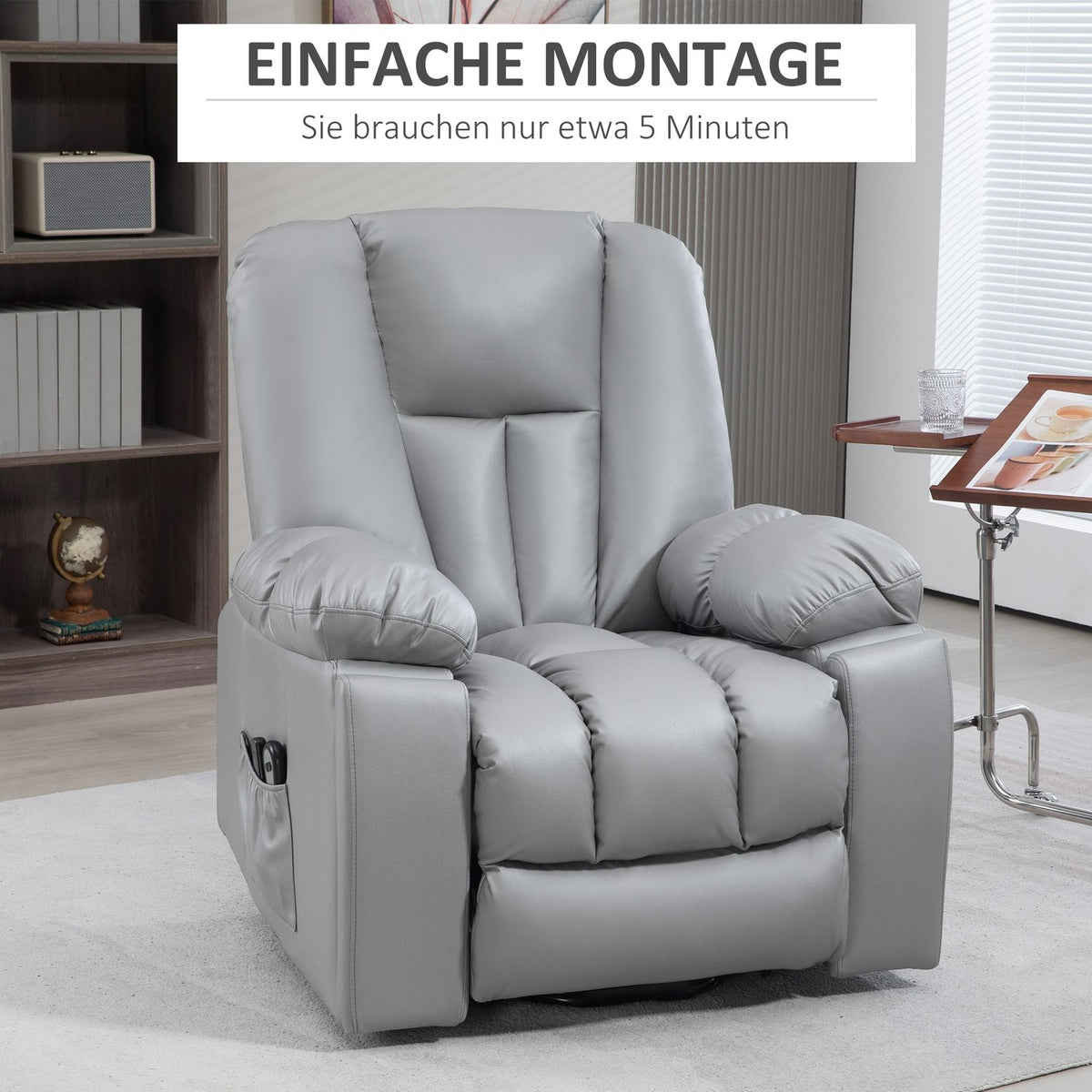 Tv Chair Stand-Up Aid Electric Relaxation Chair Reclining Function 4 Massage Modes Massage Chair Pocket Spring Core Remote Control