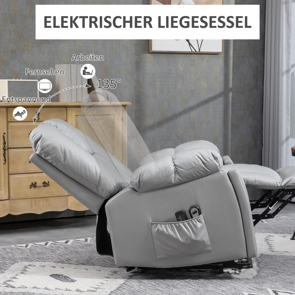 Tv Chair Stand-Up Aid Electric Relaxation Chair Reclining Function 4 Massage Modes Massage Chair Pocket Spring Core Remote Control