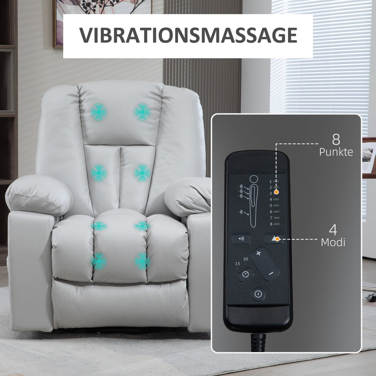 Tv Chair Stand-Up Aid Electric Relaxation Chair Reclining Function 4 Massage Modes Pocket Spring Core Remote Control Side Pocket Light Gray