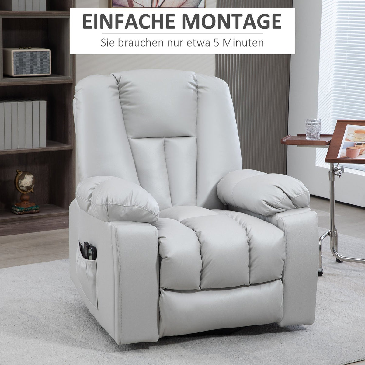 Tv Chair Stand-Up Aid Electric Relaxation Chair Reclining Function 4 Massage Modes Pocket Spring Core Remote Control Side Pocket Light Gray