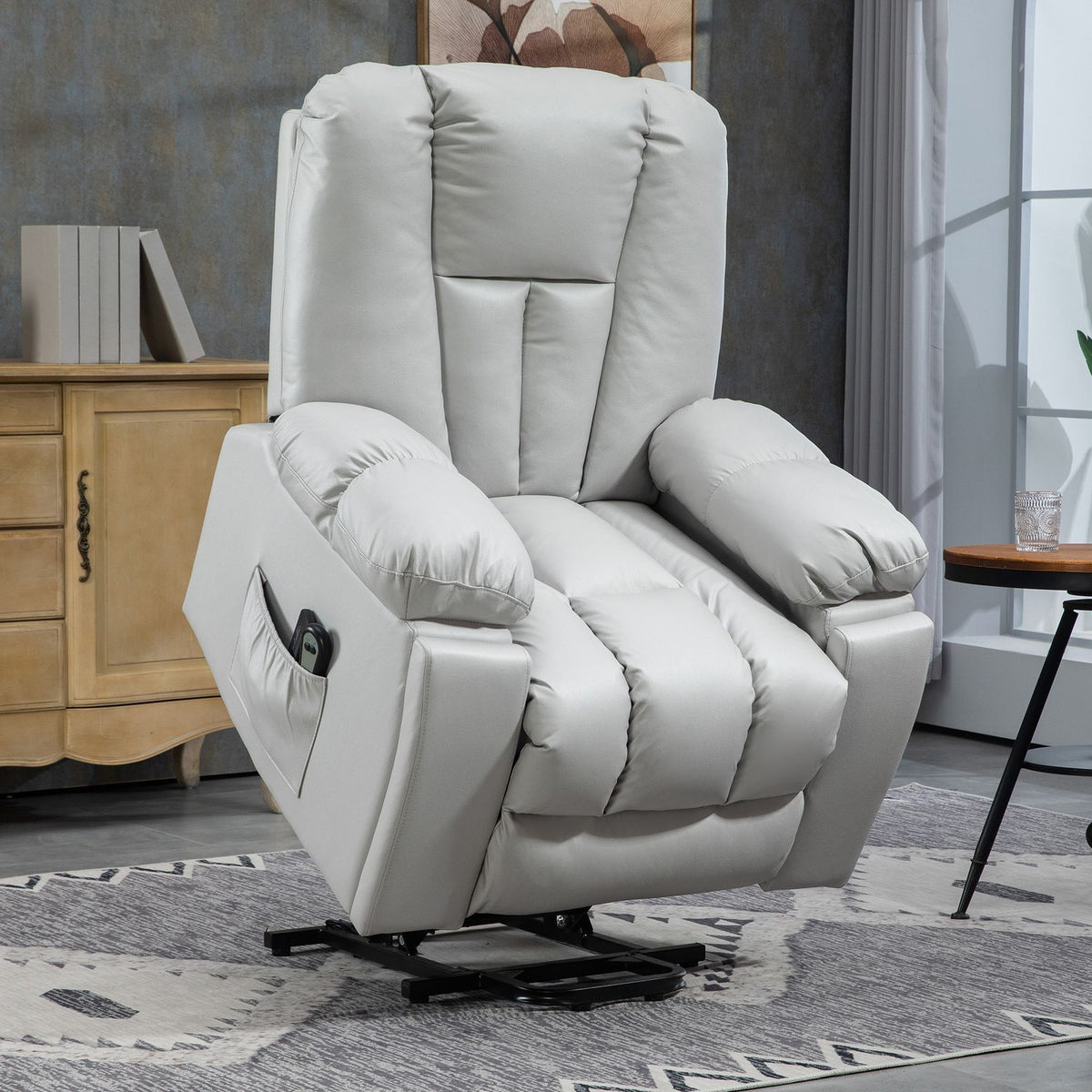 Tv Chair Stand-Up Aid Electric Relaxation Chair Reclining Function 4 Massage Modes Pocket Spring Core Remote Control Side Pocket Light Gray