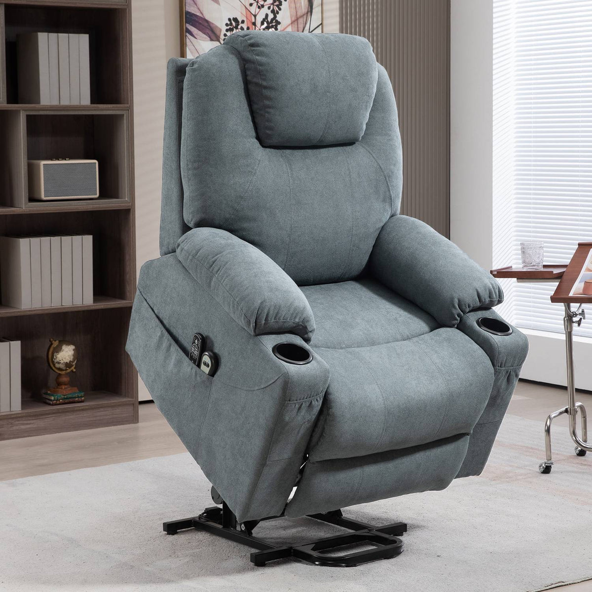 Tv Chair Stand-Up Aid Electric Relaxation Chair Reclining Function Heating Function 1 Motor Massage Function Pocket Spring Core Dark Gray