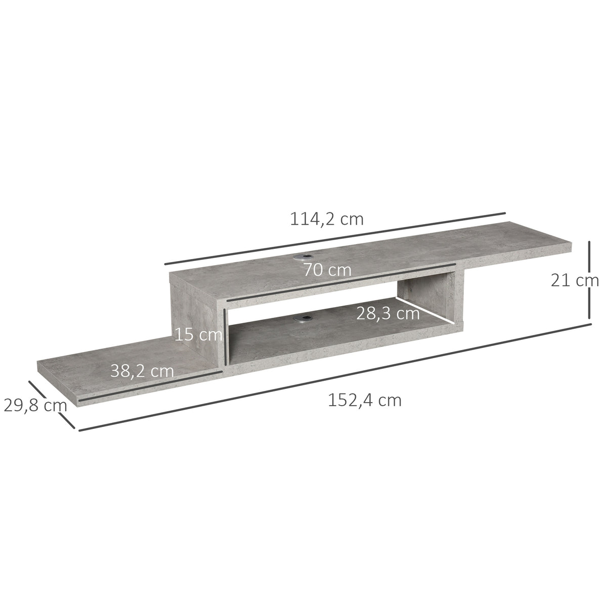 Tv Lowboard Hanging Board, Hanging Multimedia Wall Shelf, Tv Rack, Multimedia Console, Chipboard, Cement Gray