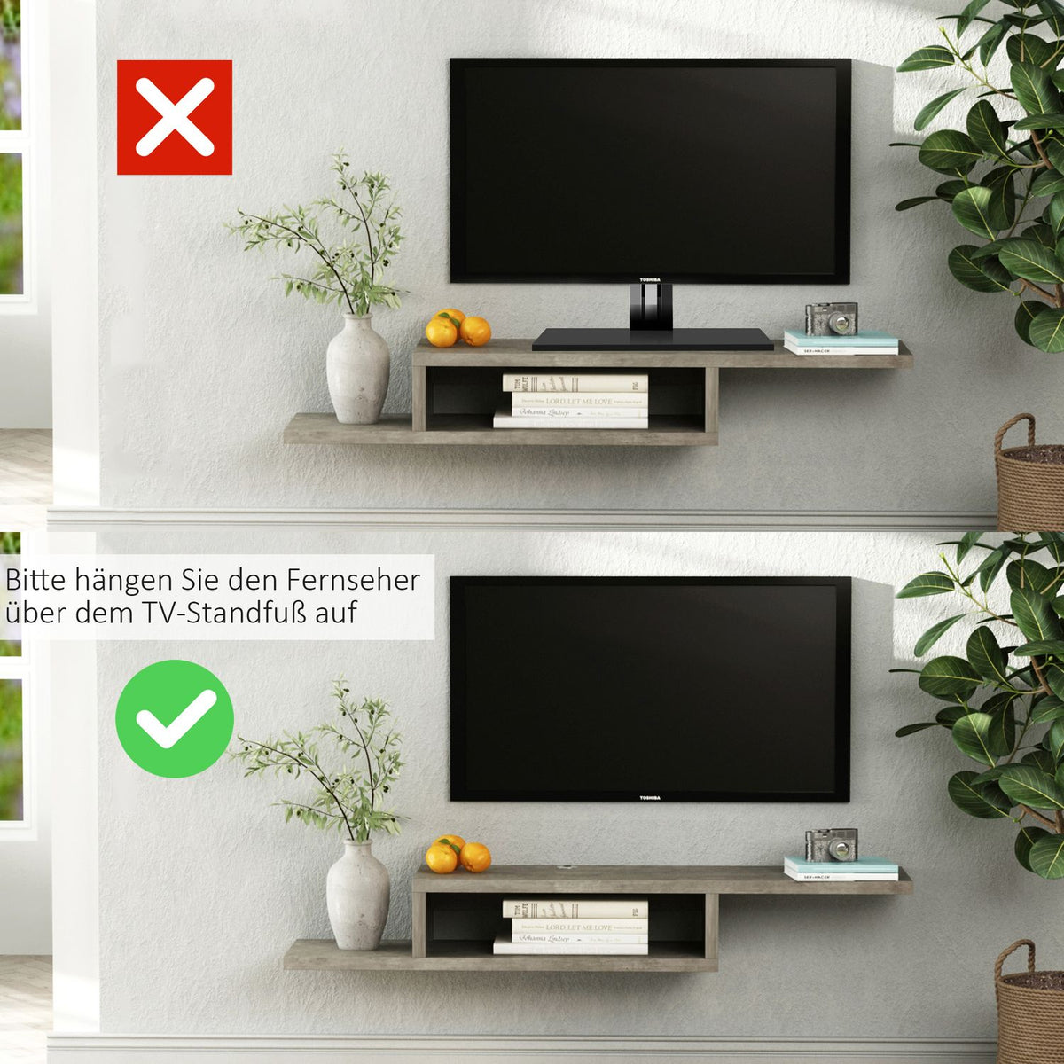 Tv Lowboard Hanging Board, Hanging Multimedia Wall Shelf, Tv Rack, Multimedia Console, Chipboard, Cement Gray