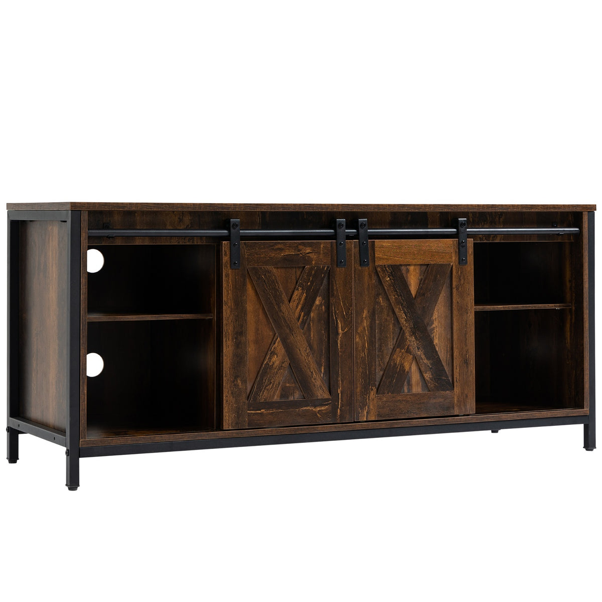 Tv Lowboard Tv Cabinet For Up To 60 Inches, Tv Stand In Industrial Design, With Shelf, Chipwood Steel, Brown + Black, 120X40X54Cm