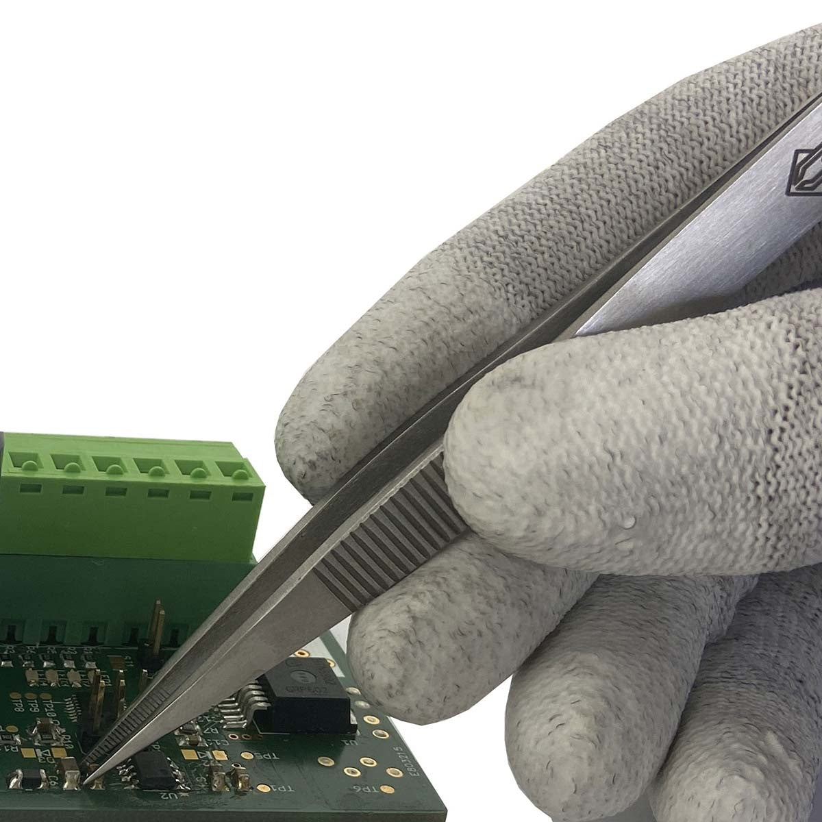 Tweezers with thick, strong, internally toothed tips and finger grooves