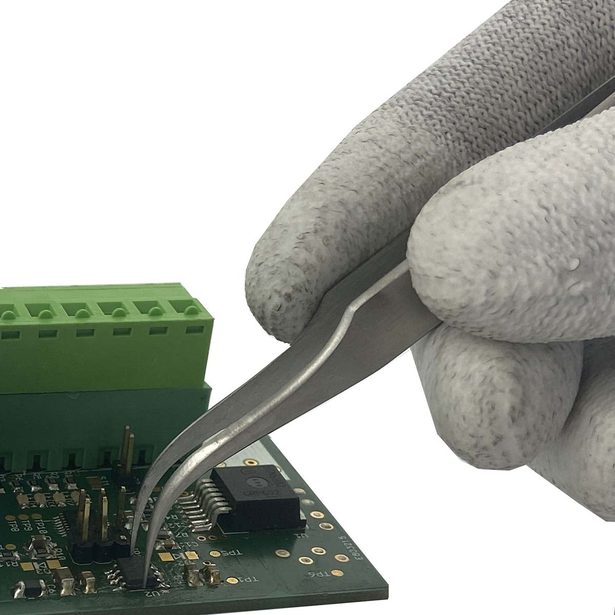 Tweezers with very finely curved tips for easy grip in tight spaces