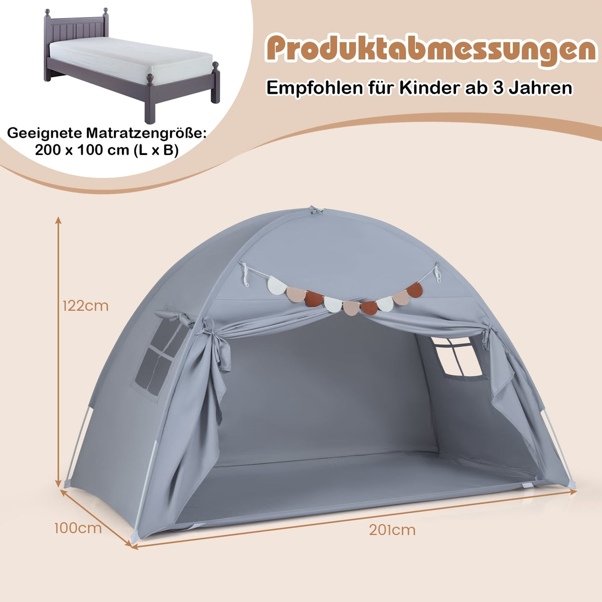 Twin Bed Tent for Kids – Foldable, Portable with Windows