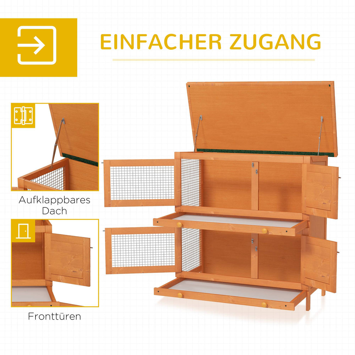 Two-Level Weatherproof Rabbit Hutch, Fir Wood, Green/Natural