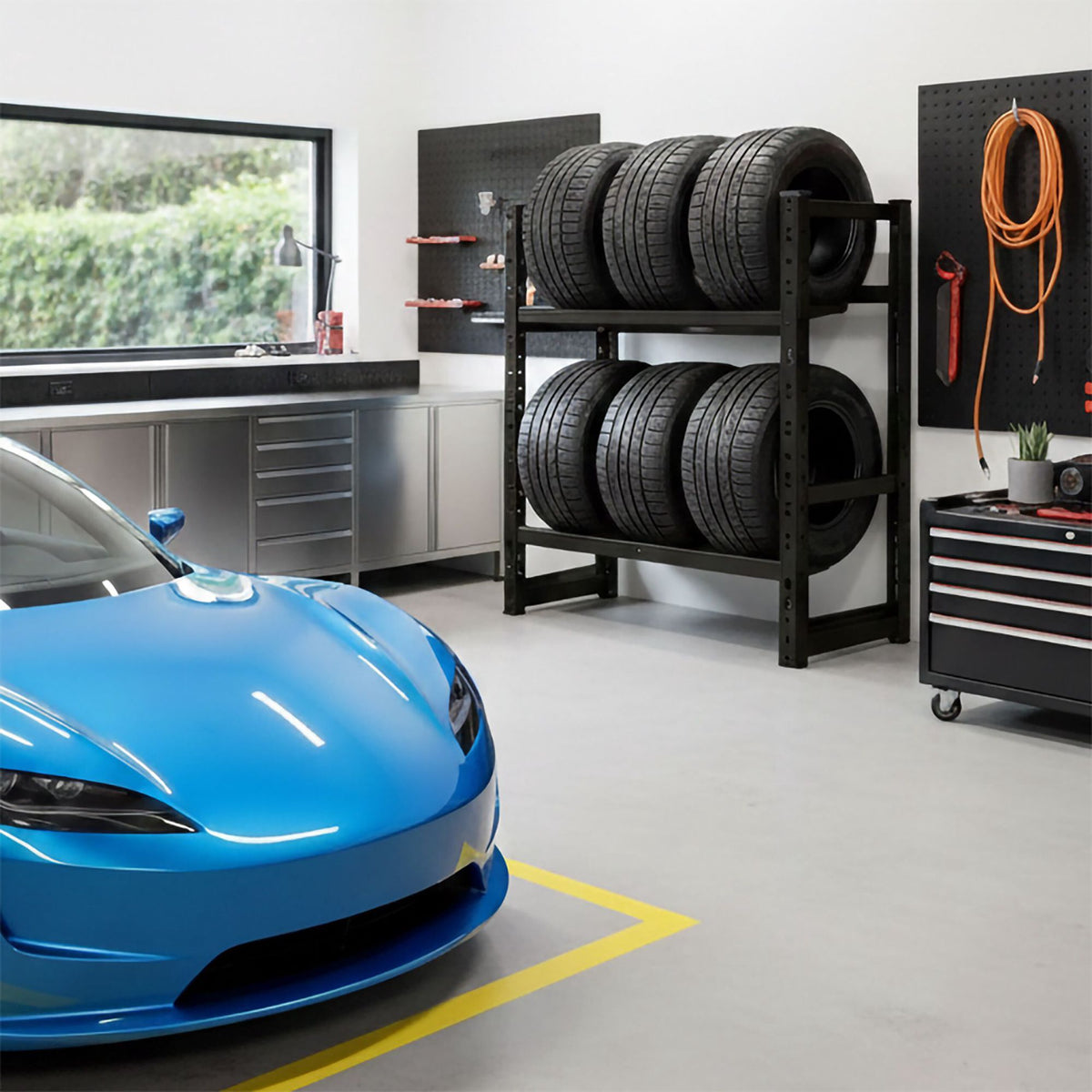 Tyre Rack for 4–6 Tyres, Adjustable Steel Frame