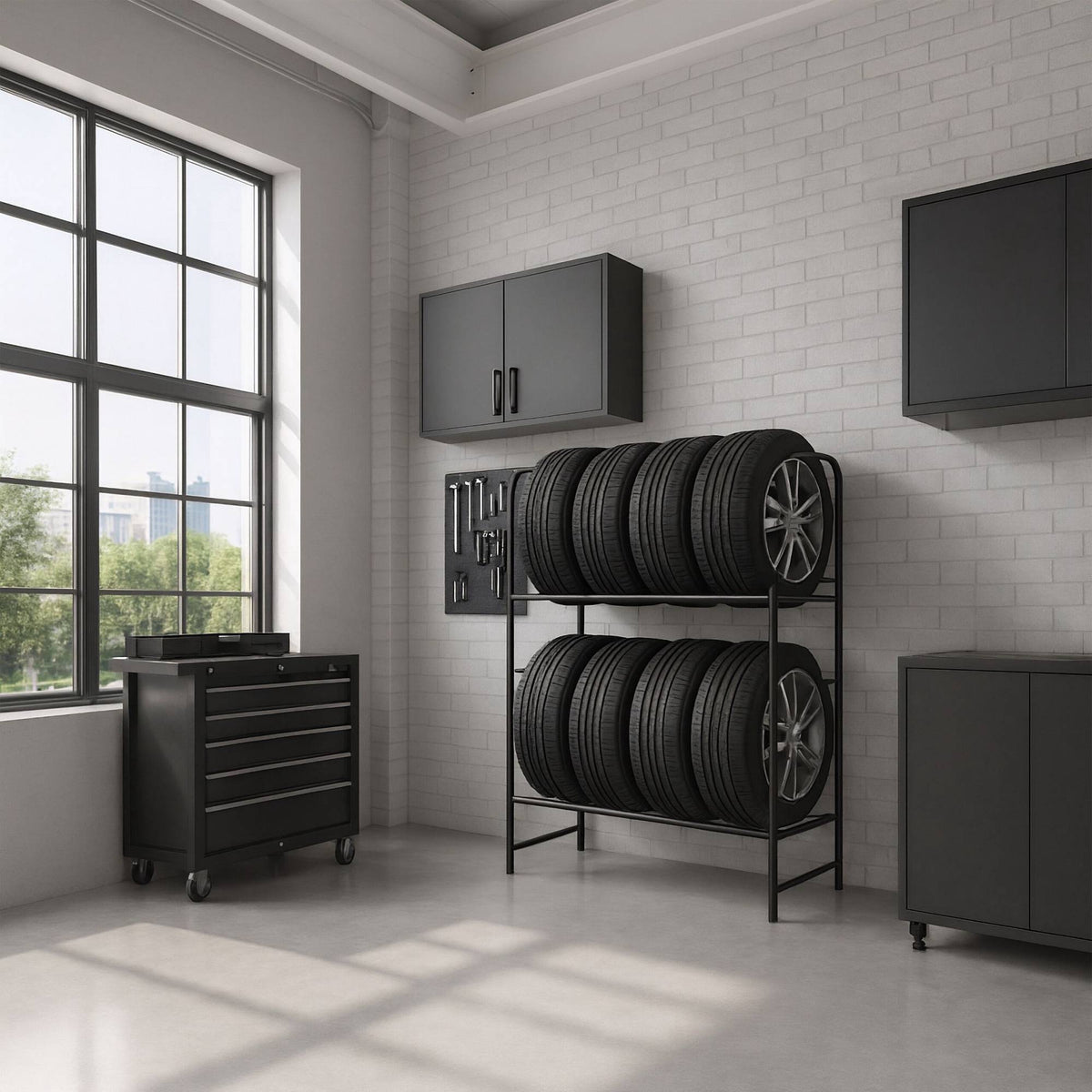 Tyre Rack for 8 Tyres, Adjustable Carbon Steel