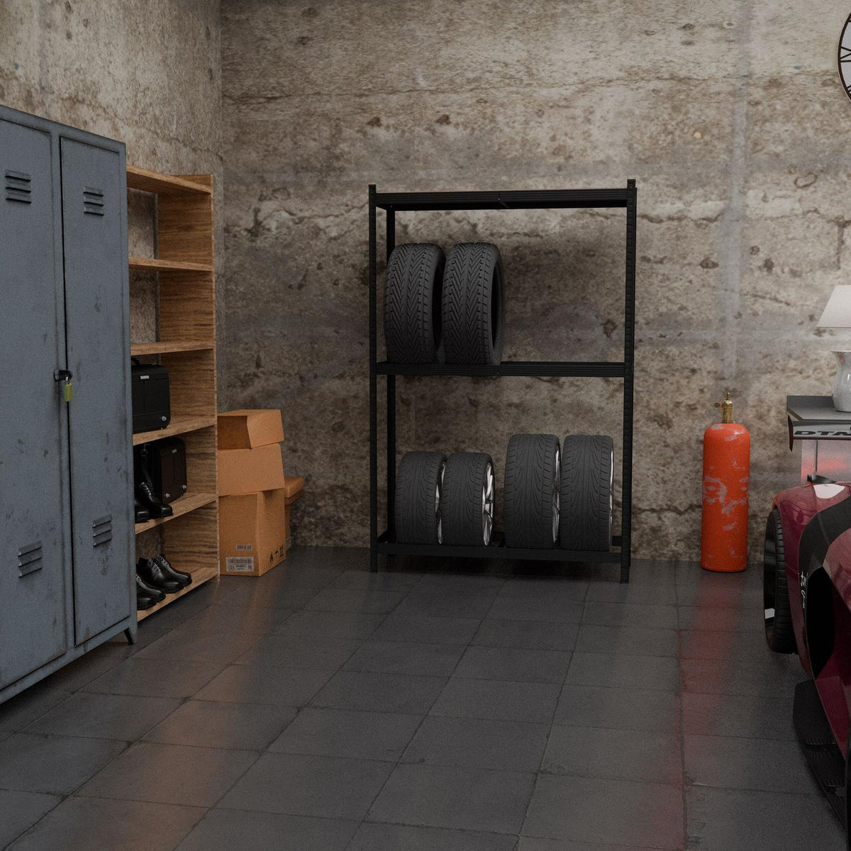 Tyre Rack for 8 Tyres, Adjustable Steel Shelves
