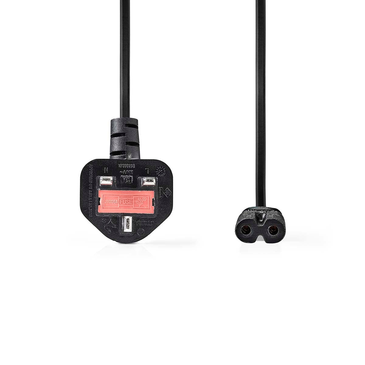 UK Power Cable | UK Male | IEC-320-C7 | 2.00 m | Yes | 2 x 0.75 mm² | Copper | Round | Nickel Plated | UK | PVC | Power plug: Type G | 250 V AC | 3 A | Black