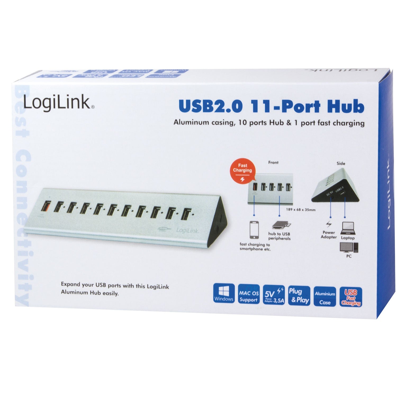 USB 2.0 hub 10+1 fast charge