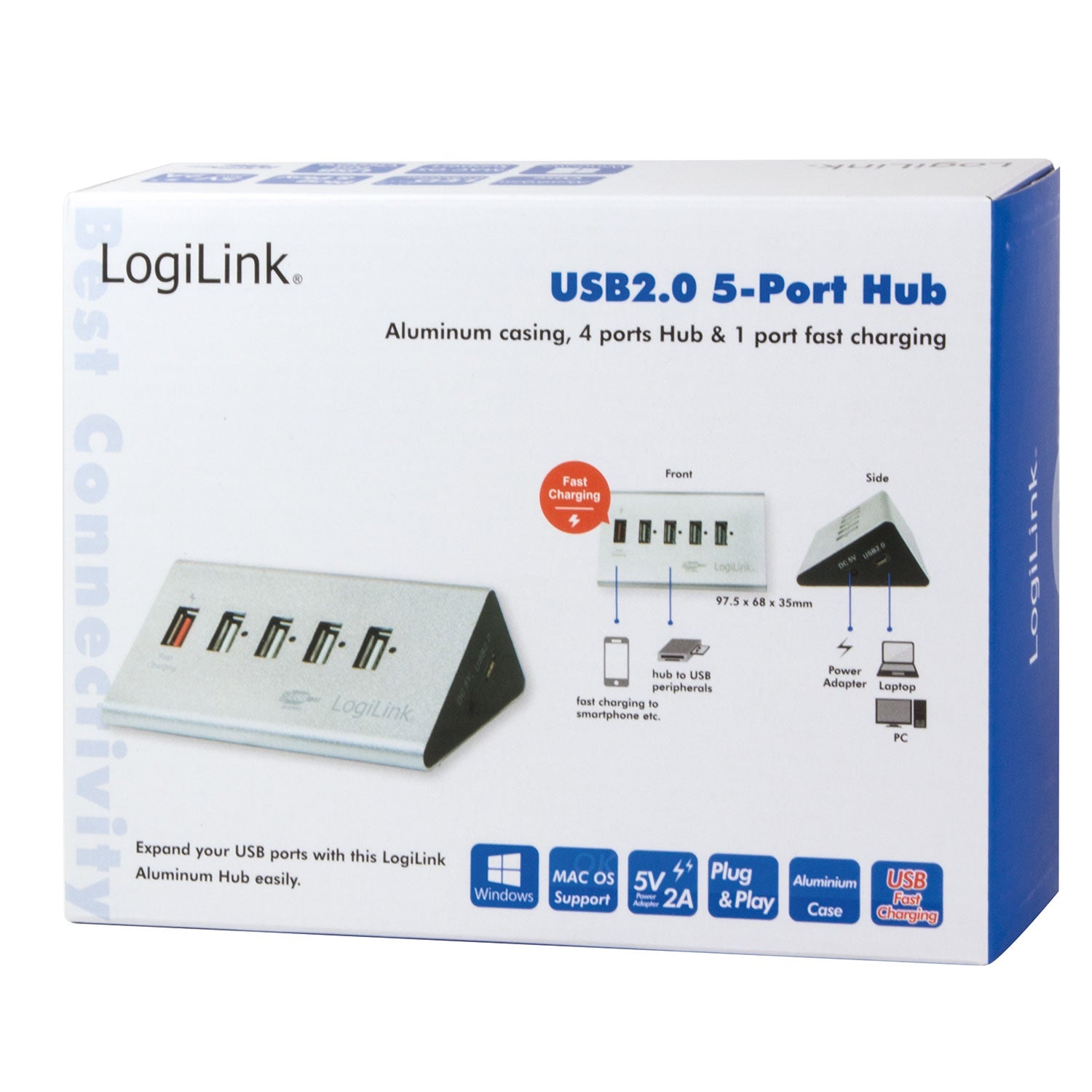 USB 2.0 hub 4+1 fast charge