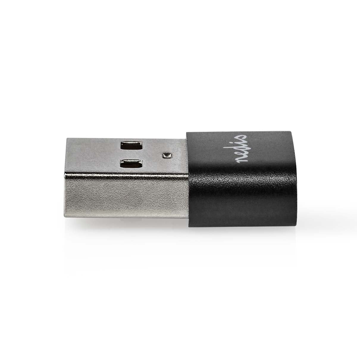 USB-A Adapter | USB 2.0 | USB-A Male | USB-C™ Female | 480 Mbps | Round | Nickel Plated | Black | Box