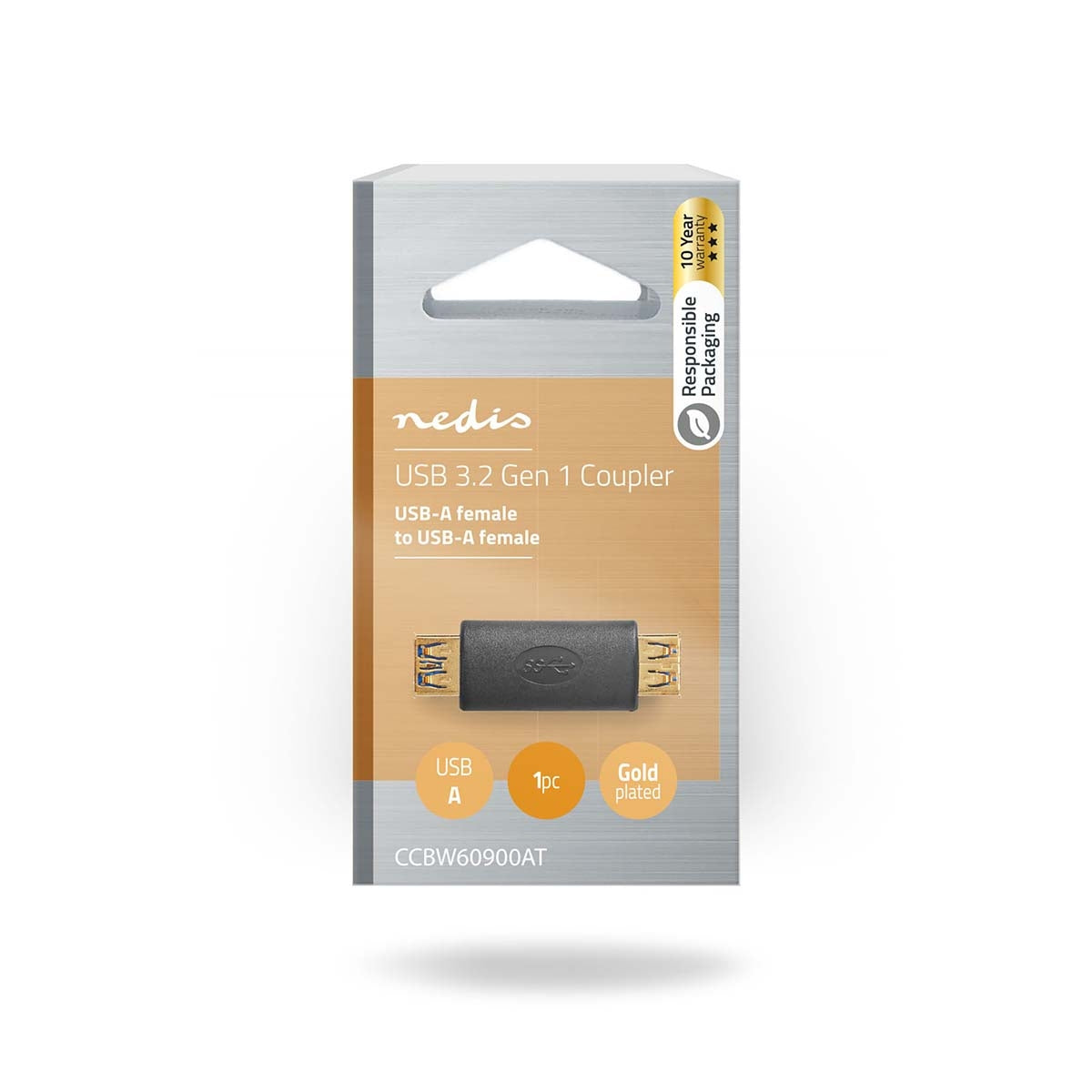 USB-A Adapter | USB 3.2 Gen 1 | USB-A Female | USB-A Female | 5 Gbps | Round | Gold Plated | Anthracite | Box