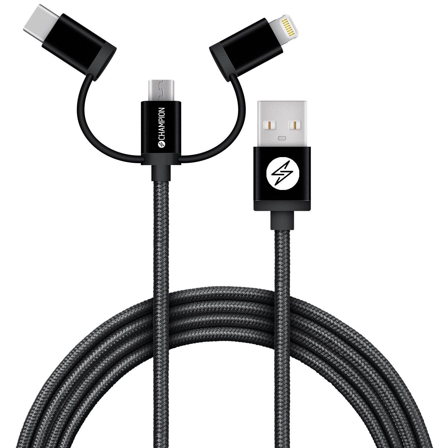 USB-A to Lightning, USB-C and Micro-USB 1.5m Black