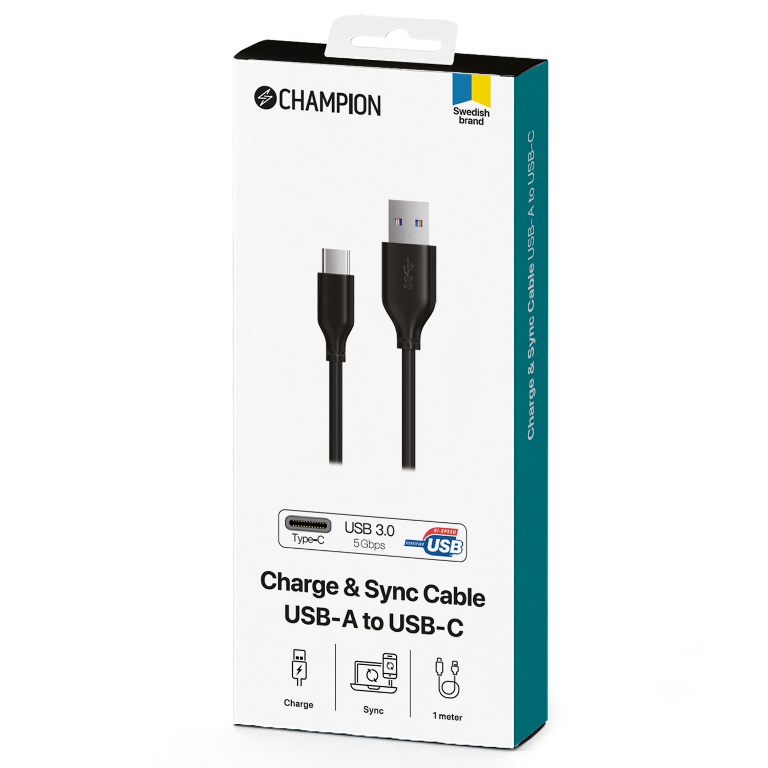 USB-A to USB-C Cable 1m Black