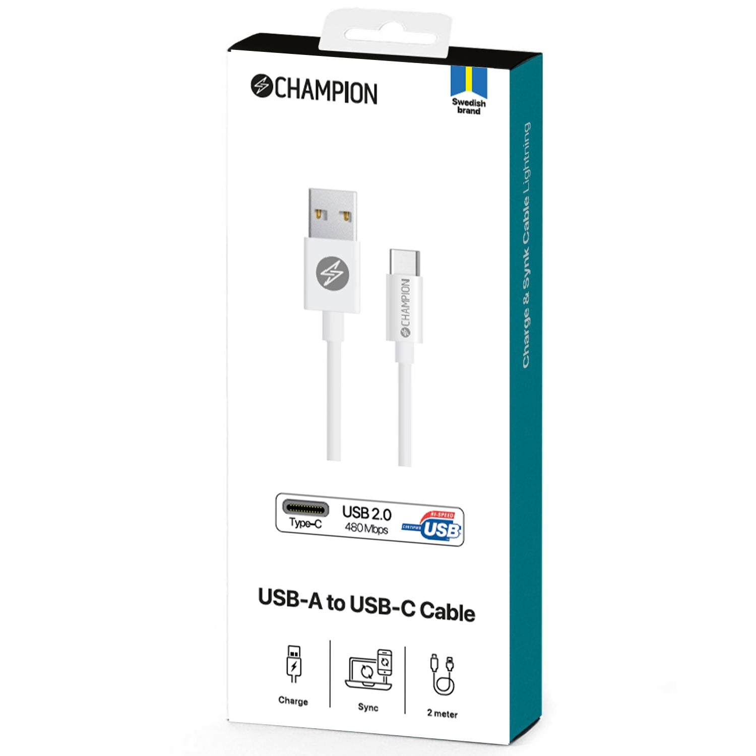 USB-A to USB-C Cable 2m White