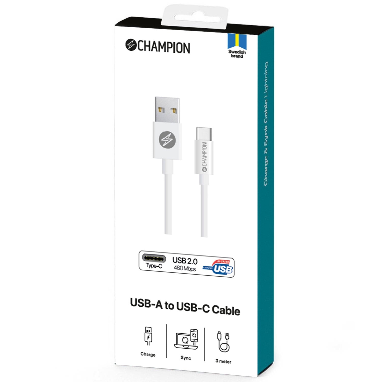 USB-A to USB-C Cable 3m White