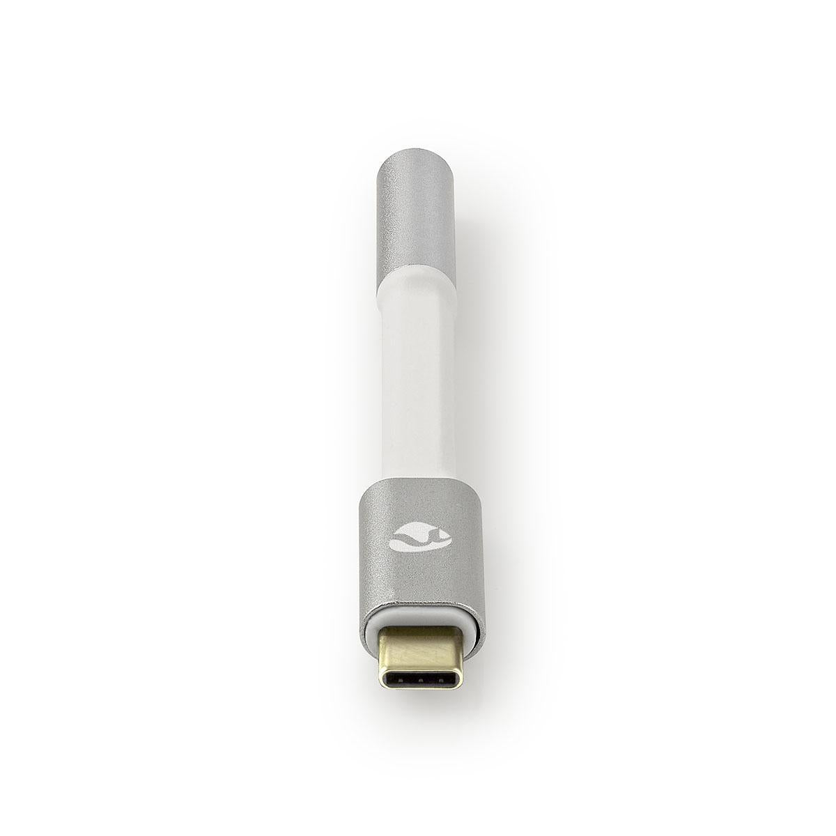 USB-C™ Adapter | USB 2.0 | USB-C™ Male | 3.5 mm Female | 0.08 m | Round | Gold Plated | Braided / Nylon | Silver / White | Carton with covered window