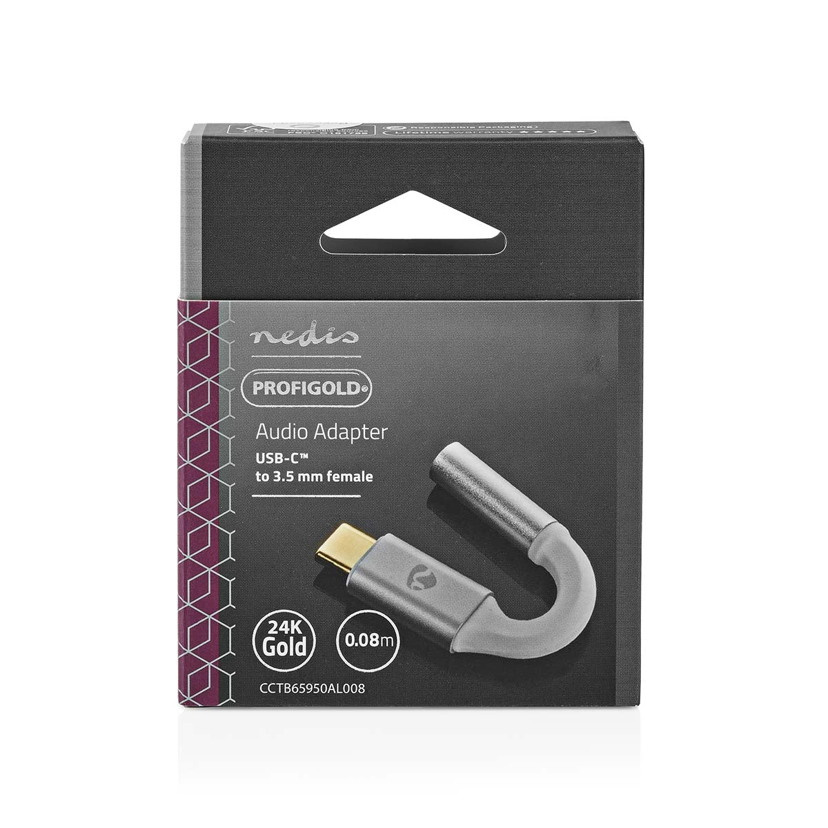 USB-C™ Adapter | USB 2.0 | USB-C™ Male | 3.5 mm Female | 0.08 m | Round | Gold Plated | Braided / Nylon | Silver / White | Carton with covered window