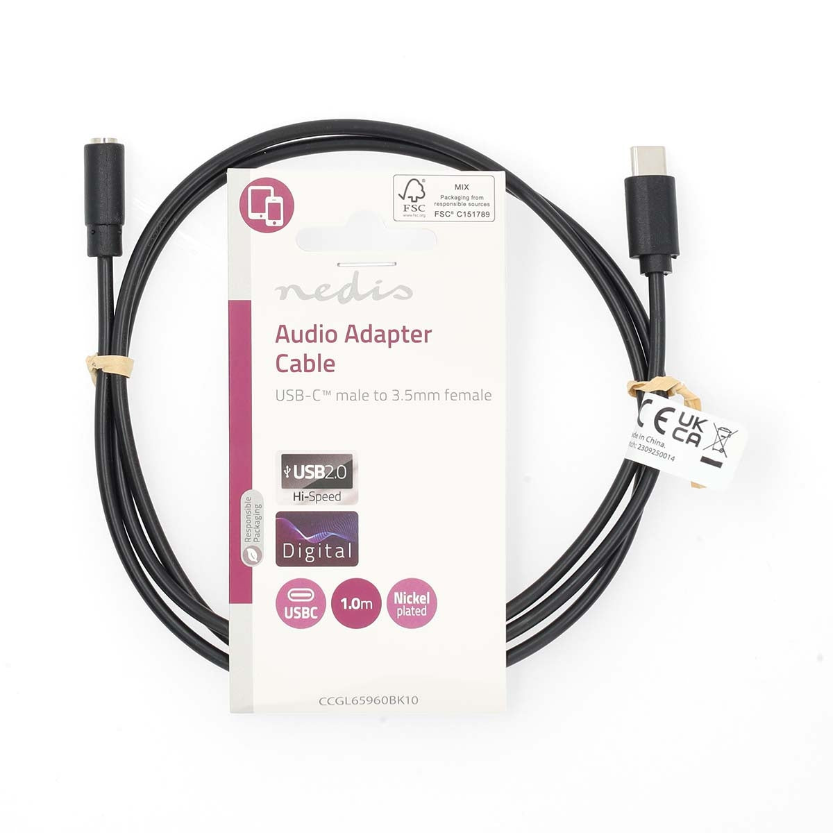 USB-C™ Adapter | USB 2.0 | USB-C™ Male | 3.5 mm Female | 1.00 m | Round | Nickel Plated | PVC | Black | Label
